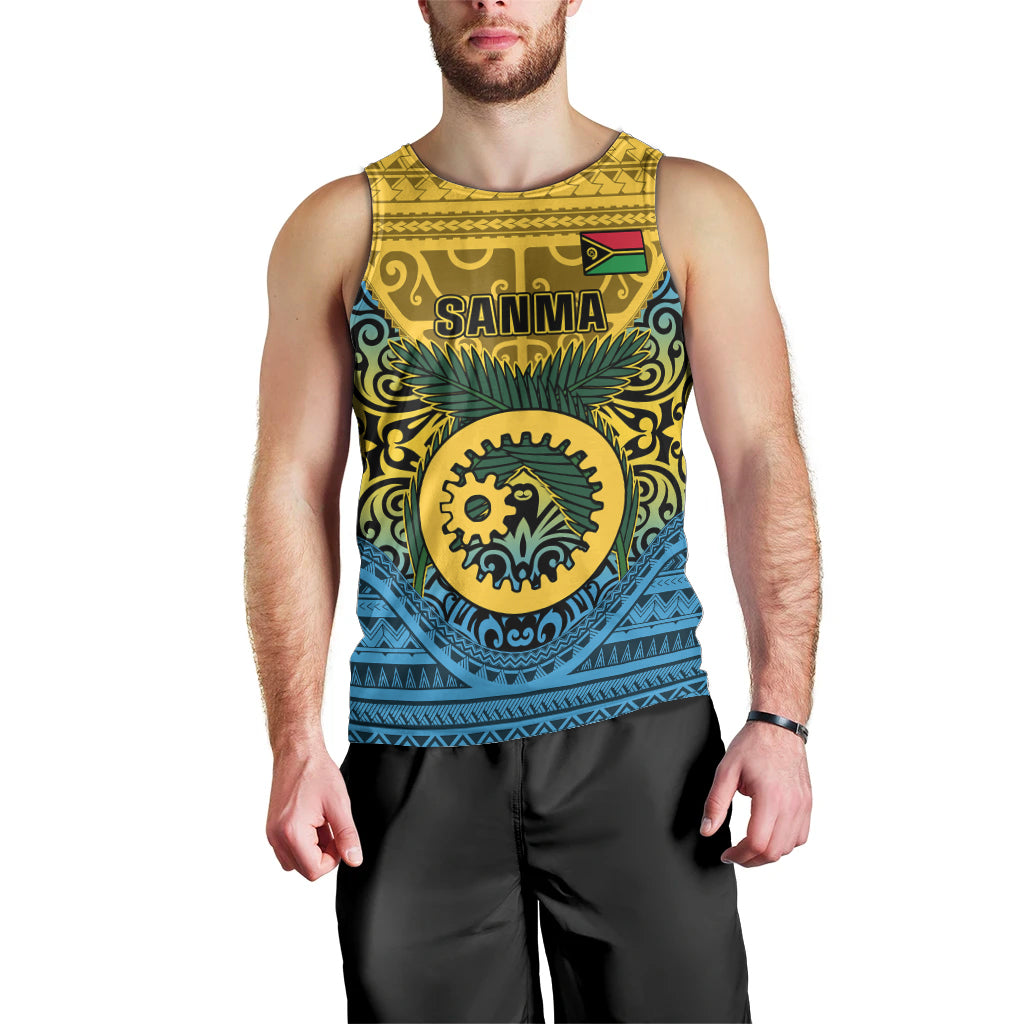 Personalized Vanuatu Sanma Province Men Tank Top Coat Of Arms And Namele Fern Polynesian Pattern LT05 - Polynesian Pride