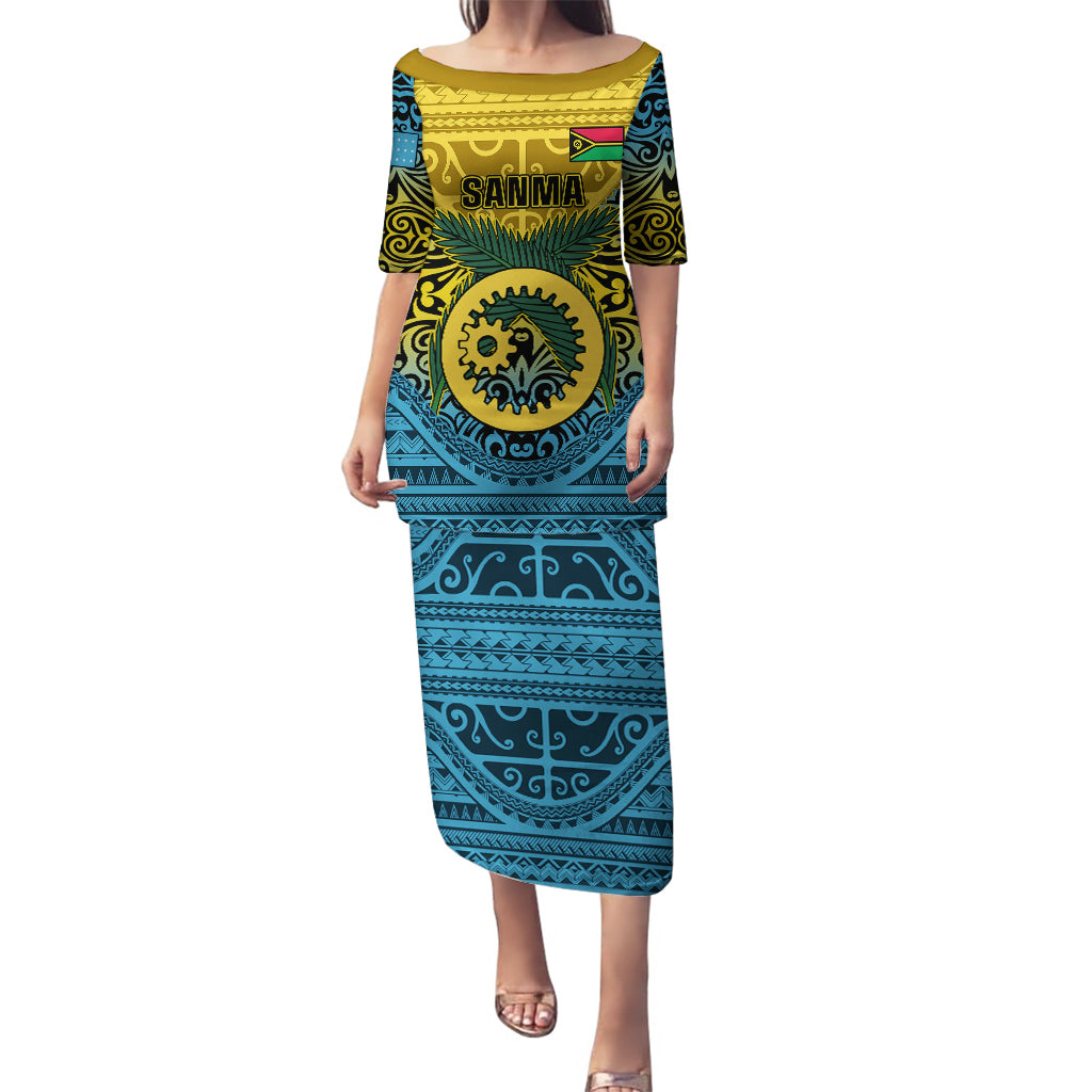 Personalized Vanuatu Sanma Province Puletasi Coat Of Arms And Namele Fern Polynesian Pattern LT05 Long Dress Yellow - Polynesian Pride