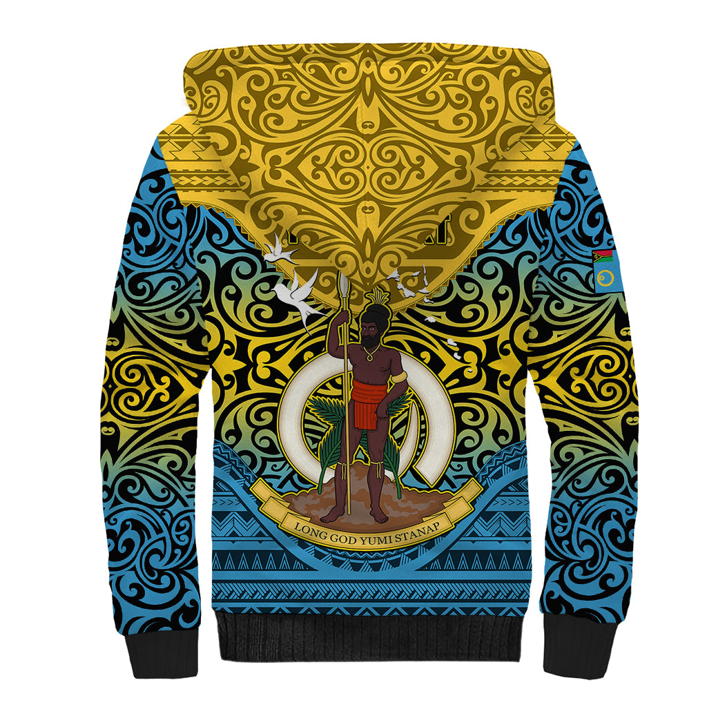 Personalized Vanuatu Sanma Province Sherpa Hoodie Coat Of Arms And Namele Fern Polynesian Pattern LT05 - Polynesian Pride