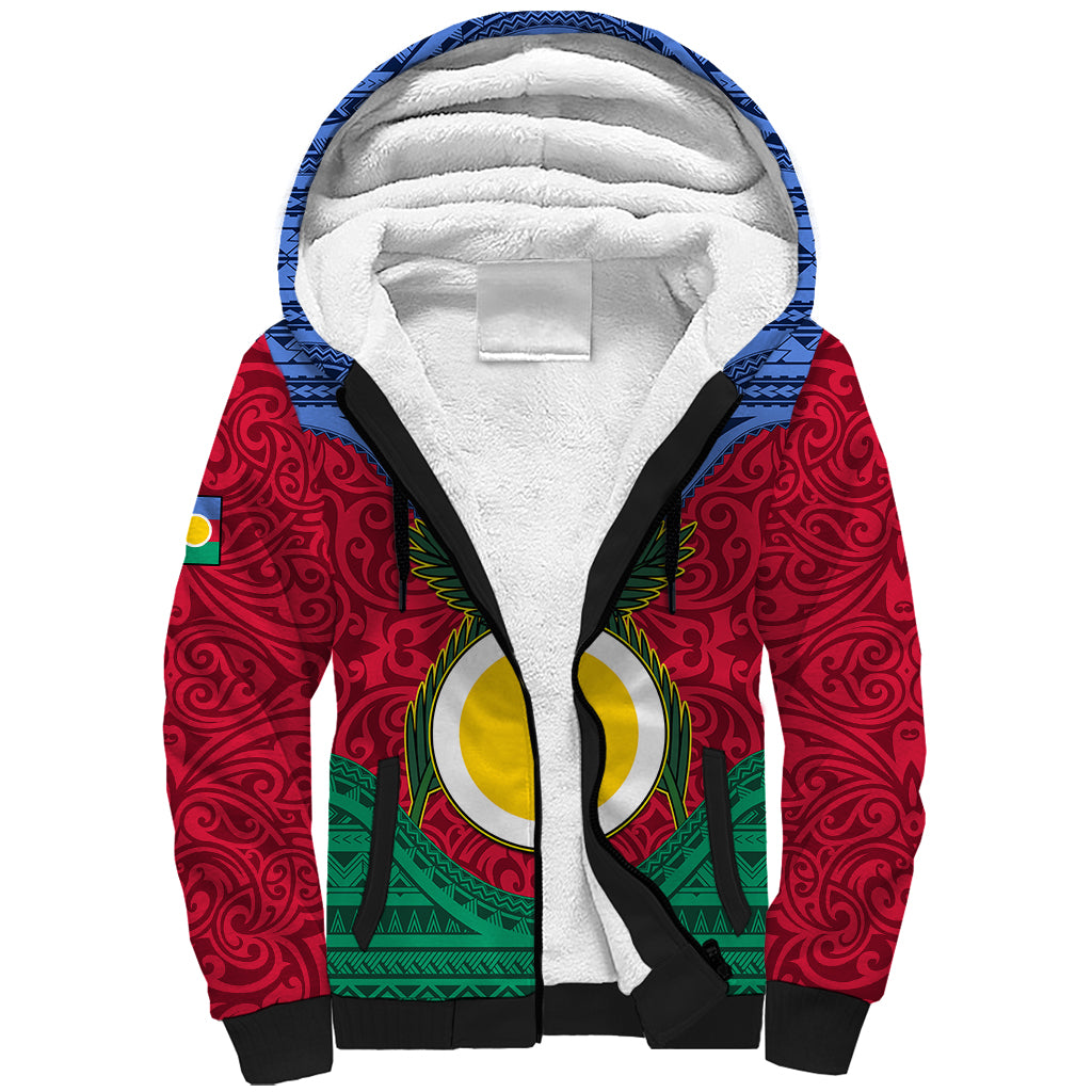 Vanuatu Shefa Province Sherpa Hoodie Coat Of Arms And Namele Fern Polynesian Pattern LT05 Unisex Red - Polynesian Pride