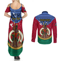 Personalized Vanuatu Shefa Province Couples Matching Summer Maxi Dress and Long Sleeve Button Shirts Coat Of Arms And Namele Fern Polynesian Pattern LT05 - Polynesian Pride