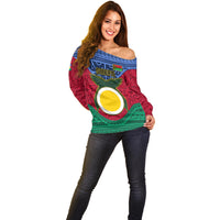 Personalized Vanuatu Shefa Province Off Shoulder Sweater Coat Of Arms And Namele Fern Polynesian Pattern LT05 - Polynesian Pride