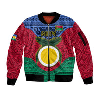 Personalized Vanuatu Shefa Province Sleeve Zip Bomber Jacket Coat Of Arms And Namele Fern Polynesian Pattern LT05 Unisex Red - Polynesian Pride
