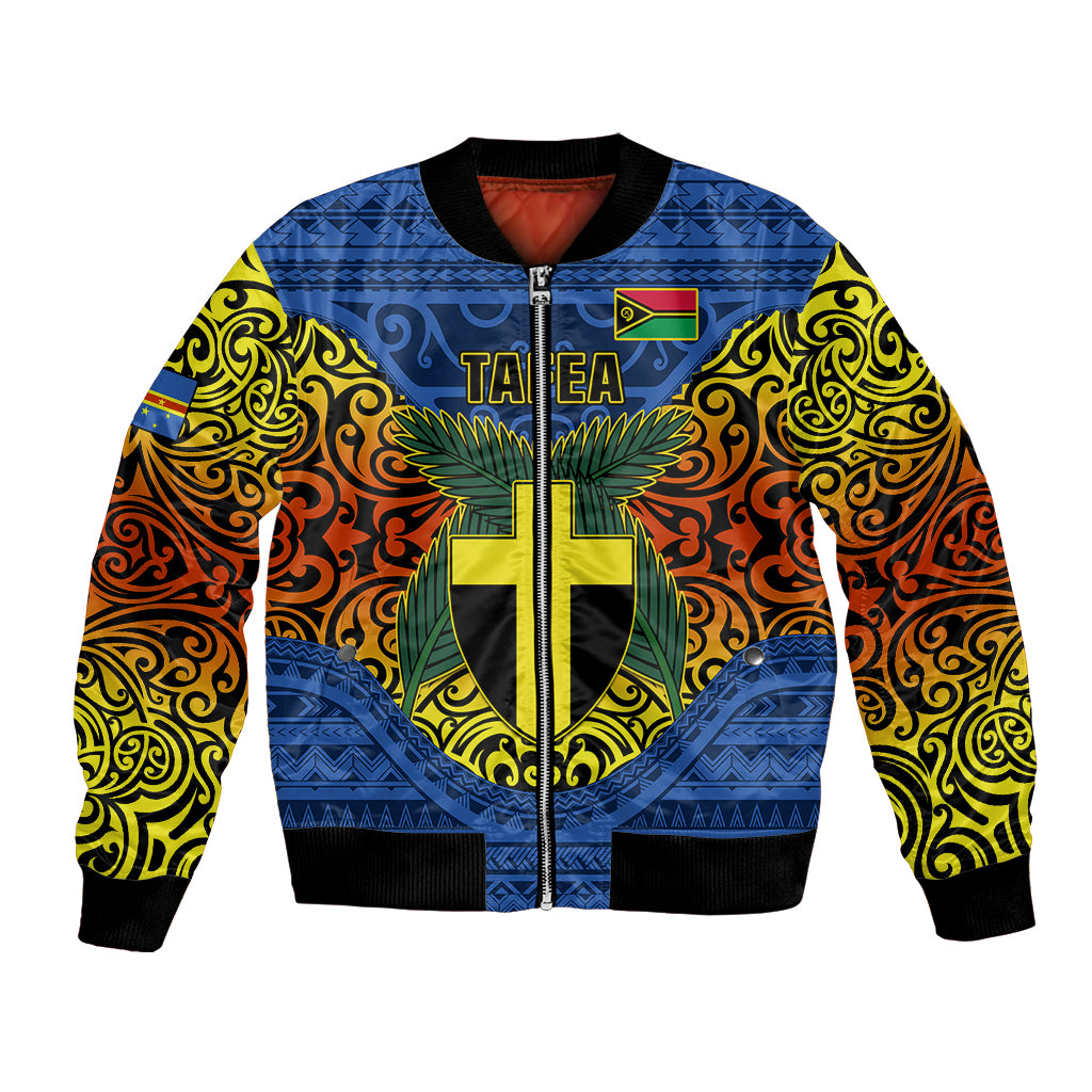 Vanuatu Tafea Province Bomber Jacket Coat Of Arms And Namele Fern Polynesian Pattern LT05 Unisex Blue - Polynesian Pride