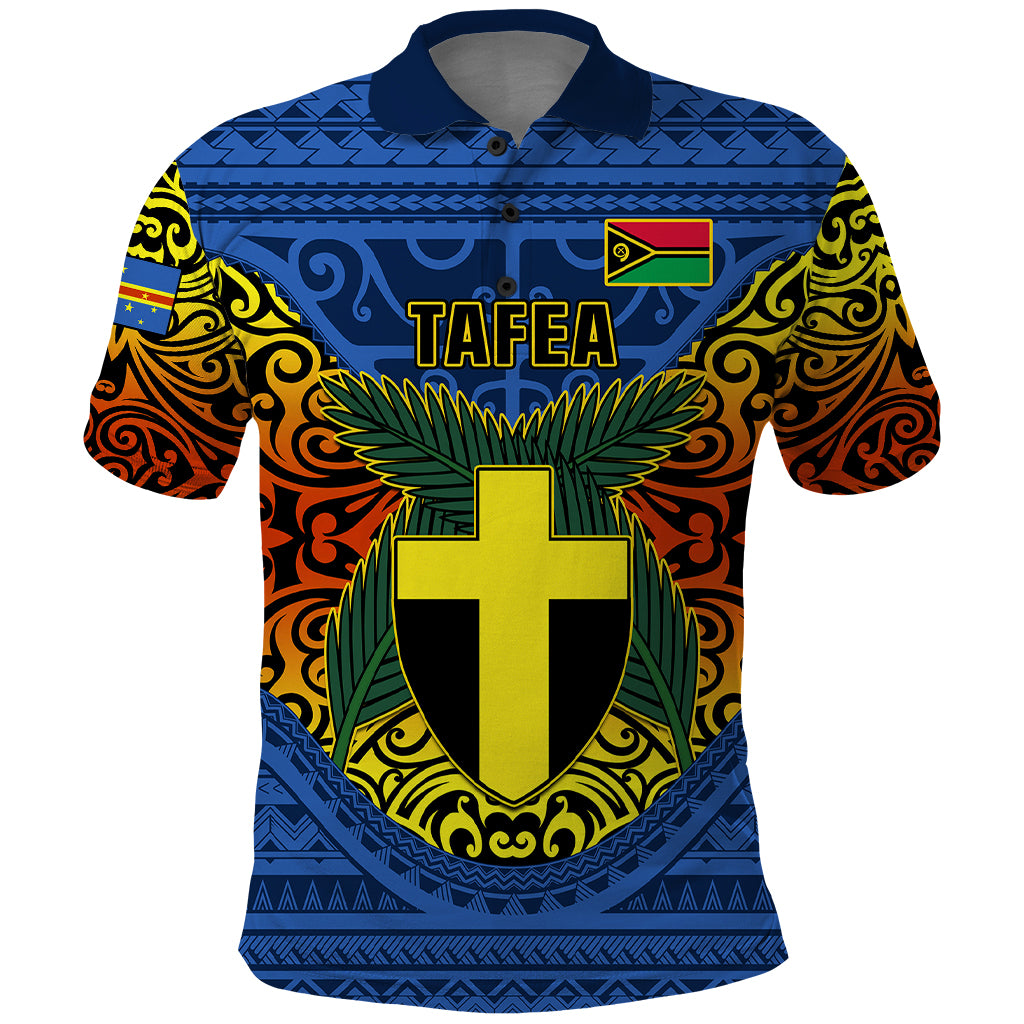 Vanuatu Tafea Province Polo Shirt Coat Of Arms And Namele Fern Polynesian Pattern LT05 Blue - Polynesian Pride