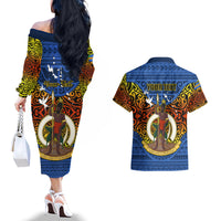 Personalized Vanuatu Tafea Province Couples Matching Off The Shoulder Long Sleeve Dress and Hawaiian Shirt Coat Of Arms And Namele Fern Polynesian Pattern LT05 - Polynesian Pride