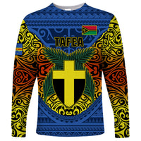 Personalized Vanuatu Tafea Province Long Sleeve Shirt Coat Of Arms And Namele Fern Polynesian Pattern LT05 Unisex Blue - Polynesian Pride