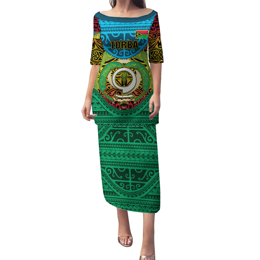 Personalized Vanuatu Torba Province Puletasi Vanuatuan Coat Of Arms Polynesian Pattern LT05 Long Dress Green - Polynesian Pride