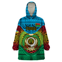 Personalized Vanuatu Torba Province Wearable Blanket Hoodie Vanuatuan Coat Of Arms Polynesian Pattern LT05 One Size Green - Polynesian Pride