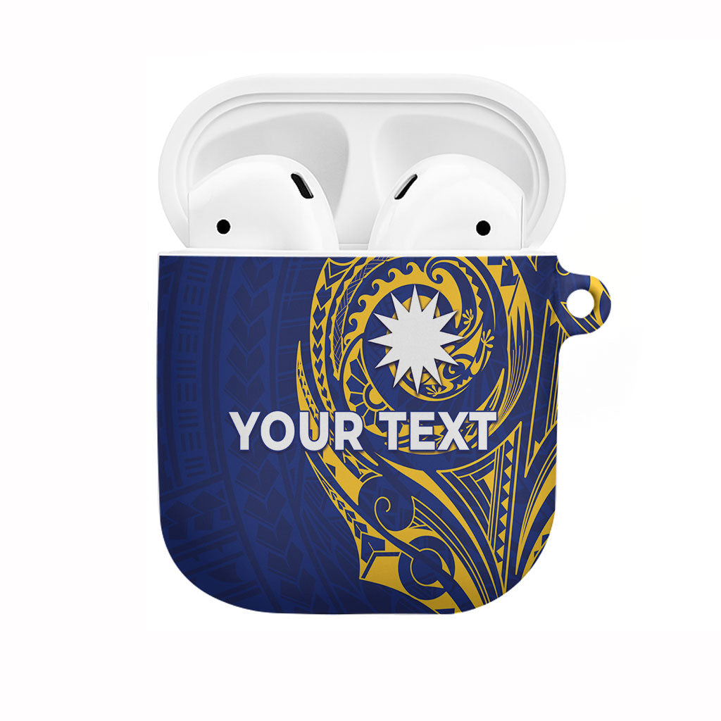 Personalised Nauru Angam Day AirPods Case Gold Navy Tribal Pattern
