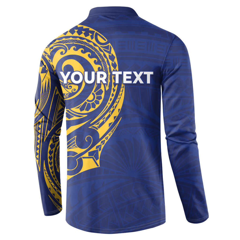 Personalised Nauru Angam Day Button Sweatshirt Gold Navy Tribal Pattern