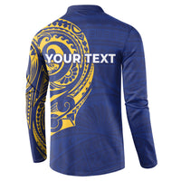 Personalised Nauru Angam Day Button Sweatshirt Gold Navy Tribal Pattern