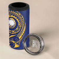Personalised Nauru Angam Day 4 in 1 Can Cooler Tumbler Gold Navy Tribal Pattern