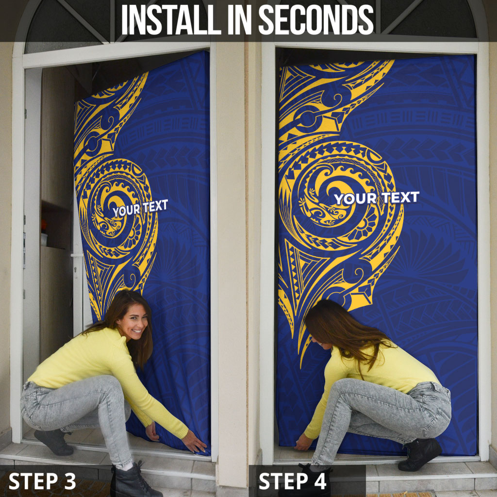 Personalised Nauru Angam Day Door Cover Gold Navy Tribal Pattern