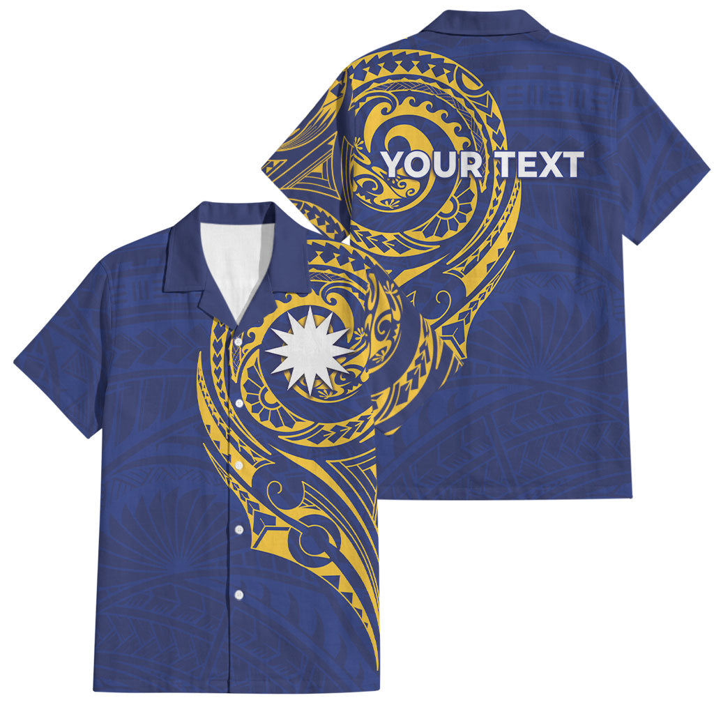 Personalised Nauru Angam Day Family Matching Mermaid Dress and Hawaiian Shirt Gold Navy Tribal Pattern