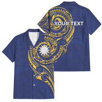 Personalised Nauru Angam Day Family Matching Mermaid Dress and Hawaiian Shirt Gold Navy Tribal Pattern