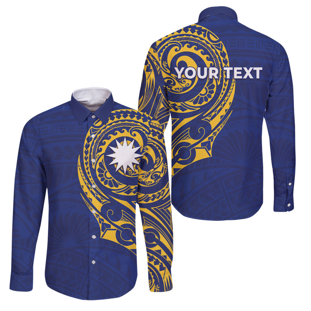 Personalised Nauru Angam Day Family Matching Mermaid Dress and Hawaiian Shirt Gold Navy Tribal Pattern