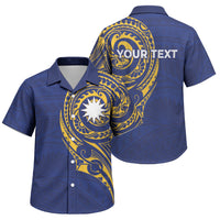 Personalised Nauru Angam Day Family Matching Mermaid Dress and Hawaiian Shirt Gold Navy Tribal Pattern