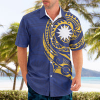 Personalised Nauru Angam Day Hawaiian Shirt Gold Navy Tribal Pattern
