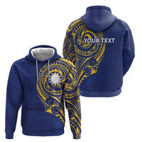 Personalised Nauru Angam Day Hoodie Gold Navy Tribal Pattern