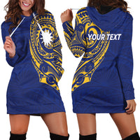 Personalised Nauru Angam Day Hoodie Dress Gold Navy Tribal Pattern