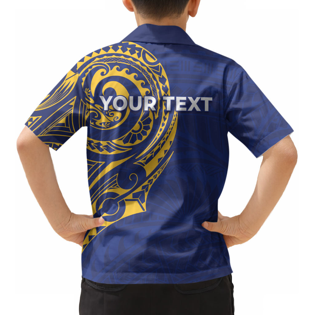 Personalised Nauru Angam Day Kid Hawaiian Shirt Gold Navy Tribal Pattern