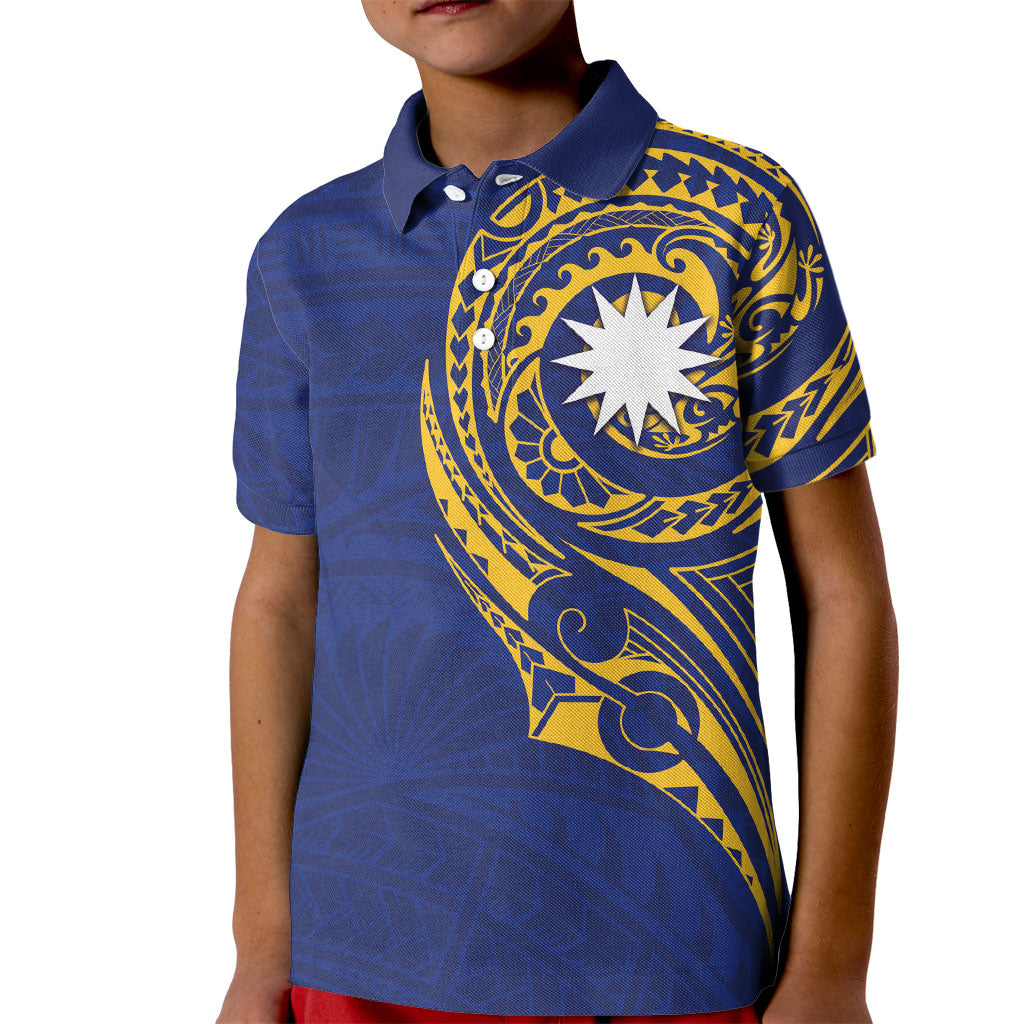 Personalised Nauru Angam Day Kid Polo Shirt Gold Navy Tribal Pattern