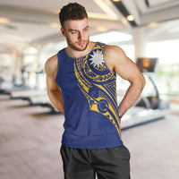 Personalised Nauru Angam Day Men Tank Top Gold Navy Tribal Pattern