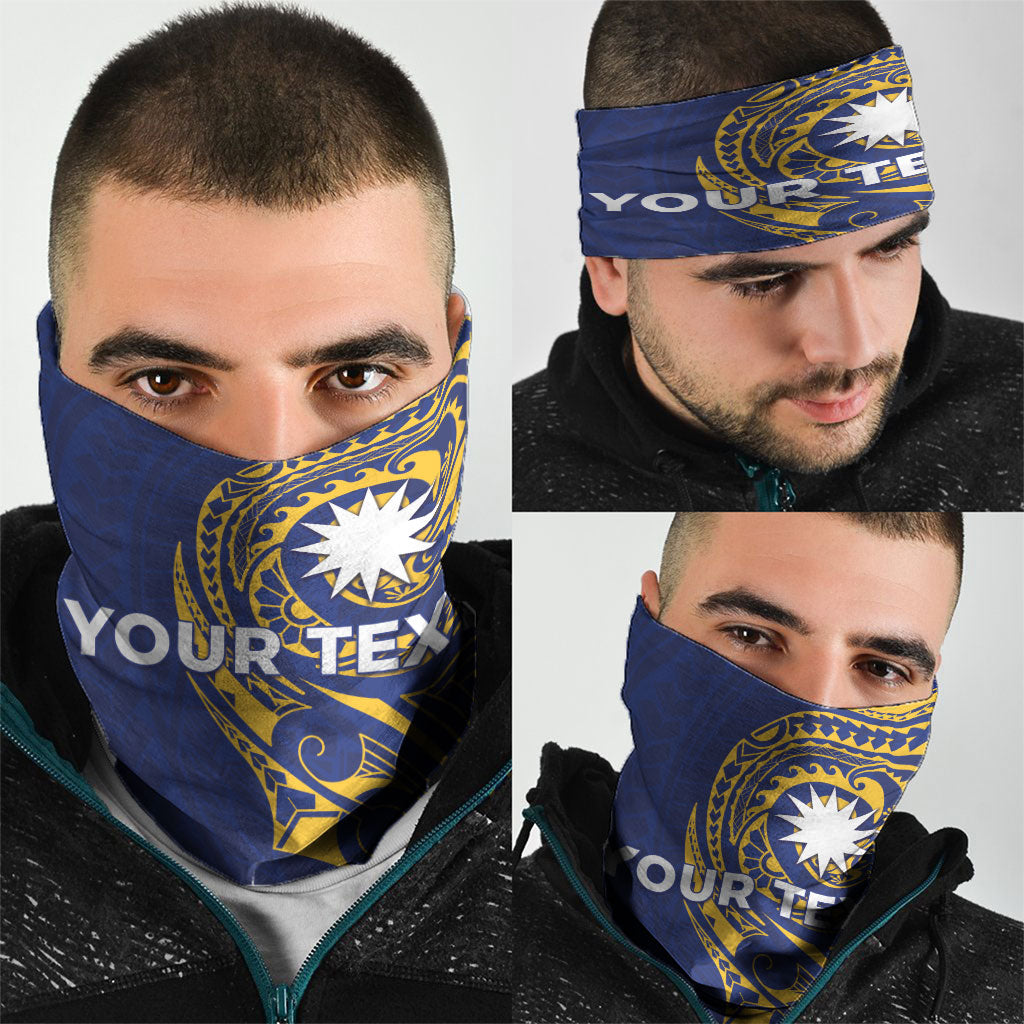 Personalised Nauru Angam Day Neck Gaiter Gold Navy Tribal Pattern