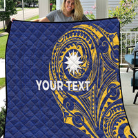 Personalised Nauru Angam Day Quilt Gold Navy Tribal Pattern