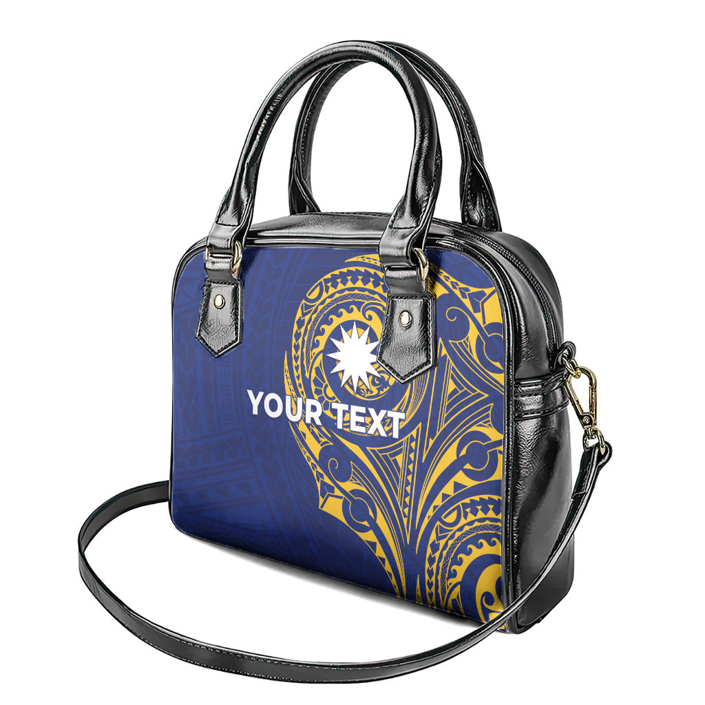 Personalised Nauru Angam Day Shoulder Handbag Gold Navy Tribal Pattern
