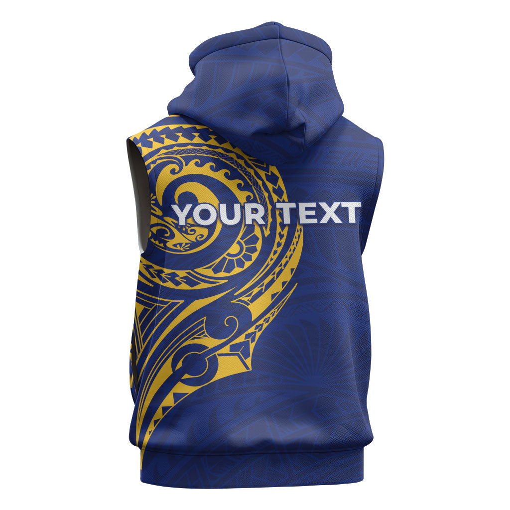 Personalised Nauru Angam Day Sleeveless Zip Hoodie Gold Navy Tribal Pattern