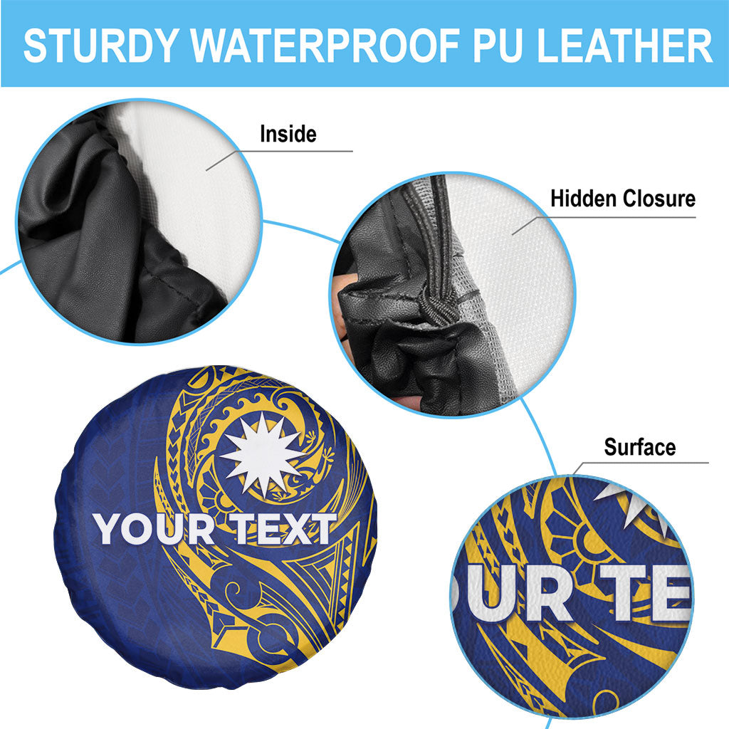 Personalised Nauru Angam Day Spare Tire Cover Gold Navy Tribal Pattern
