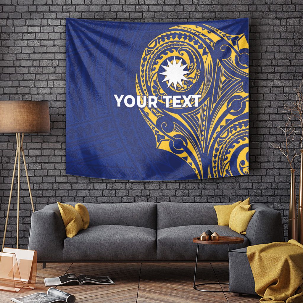 Personalised Nauru Angam Day Tapestry Gold Navy Tribal Pattern