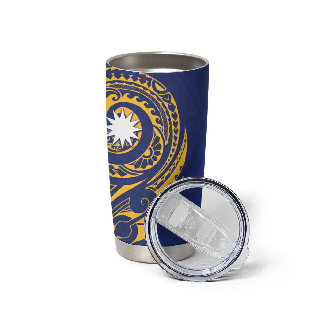 Personalised Nauru Angam Day Tumbler Cup Gold Navy Tribal Pattern