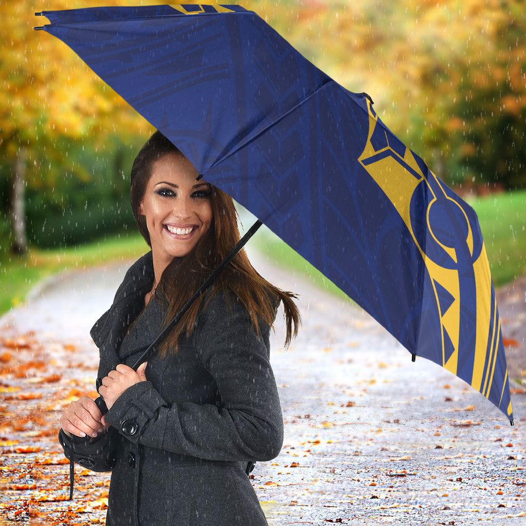 Personalised Nauru Angam Day Umbrella Gold Navy Tribal Pattern