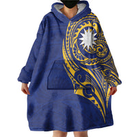 Personalised Nauru Angam Day Wearable Blanket Hoodie Gold Navy Tribal Pattern