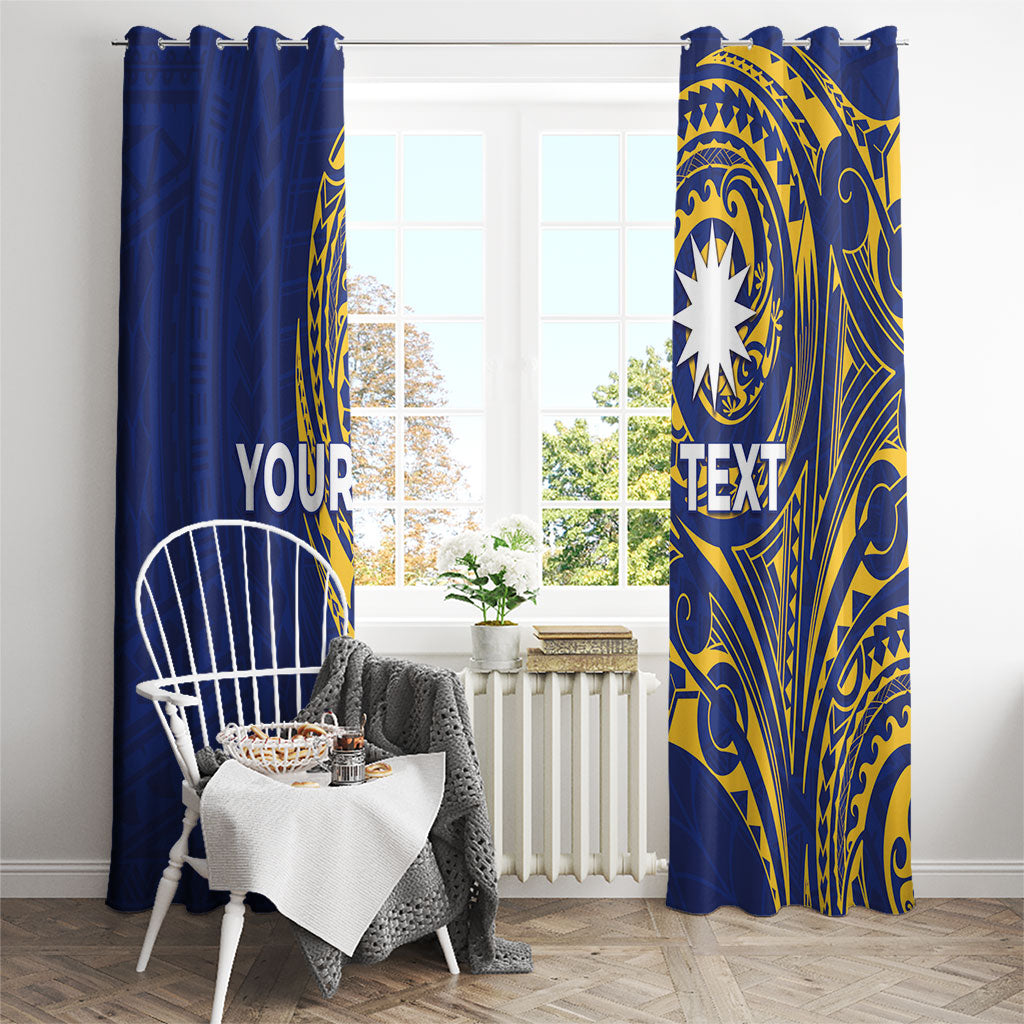 Personalised Nauru Angam Day Window Curtain Gold Navy Tribal Pattern