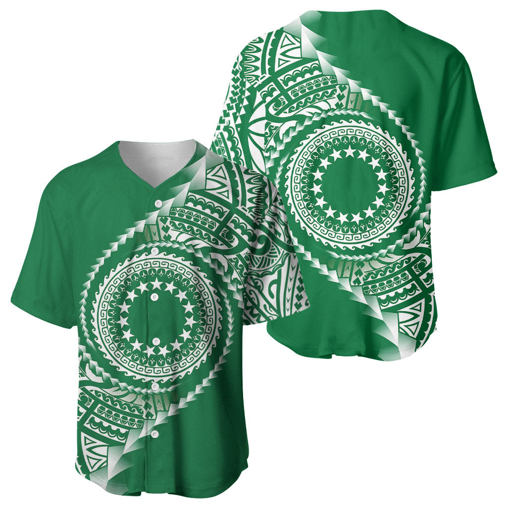 Cook Islands Gospel Day Baseball Jersey Green Tribal Curves