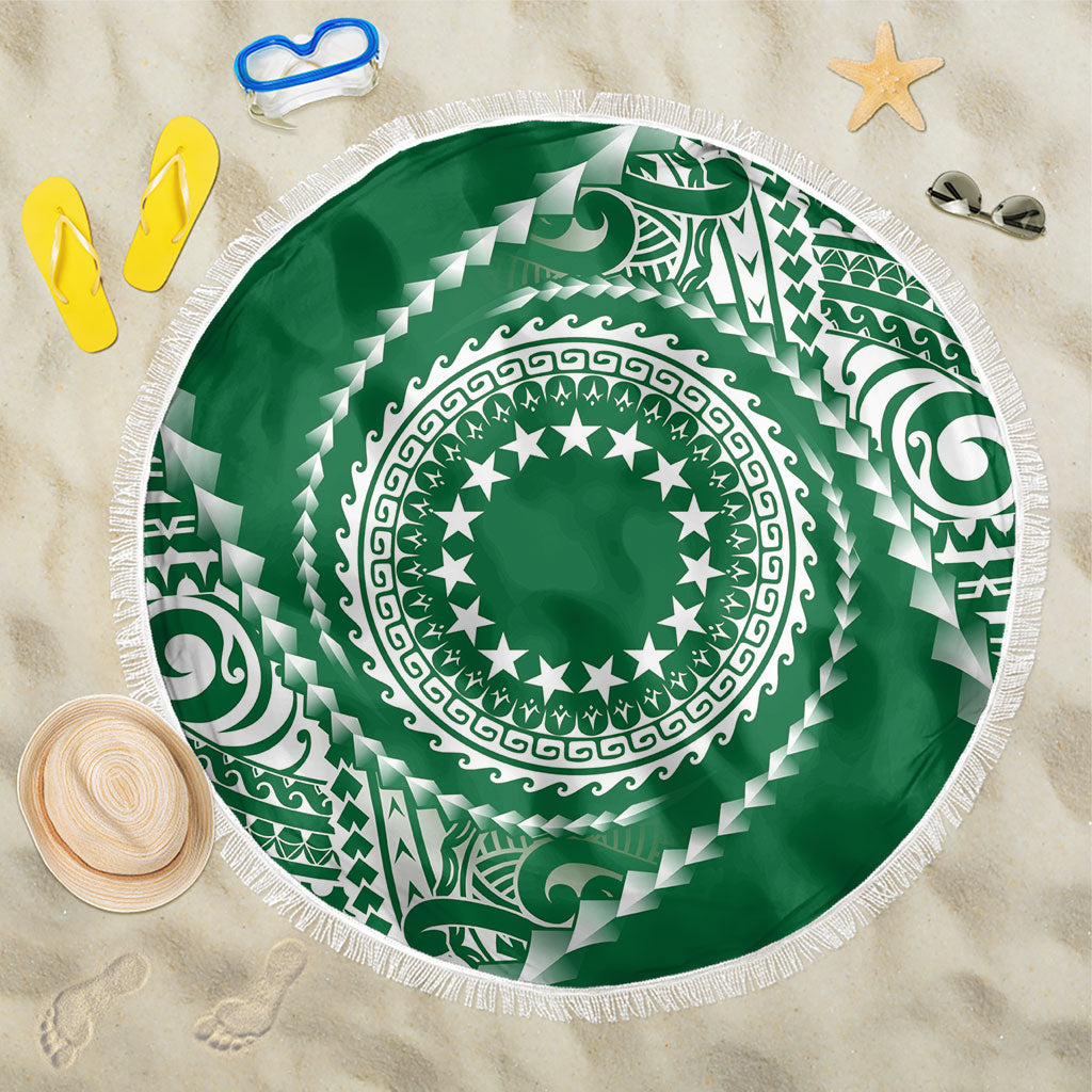 Cook Islands Gospel Day Beach Blanket Green Tribal Curves LT05 One Size 150cm Green - Polynesian Pride
