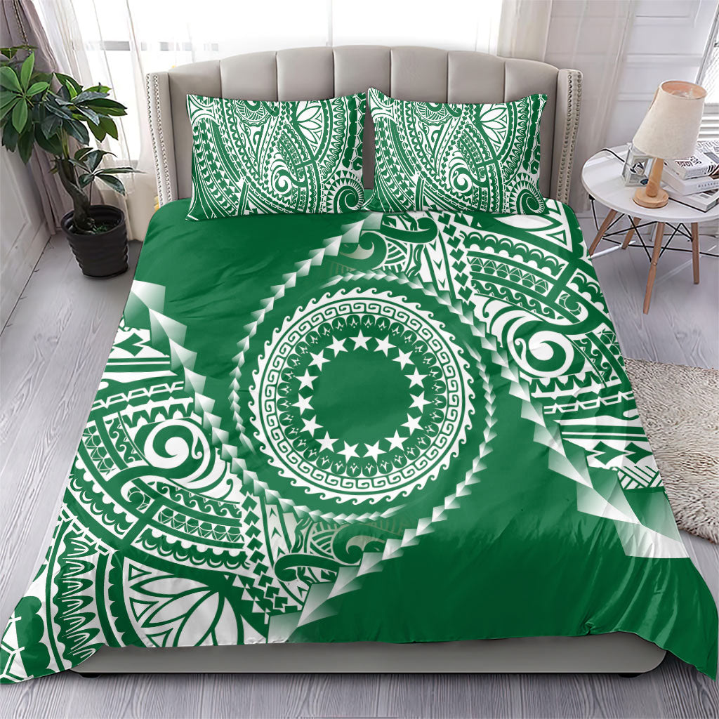 Cook Islands Gospel Day Bedding Set Green Tribal Curves