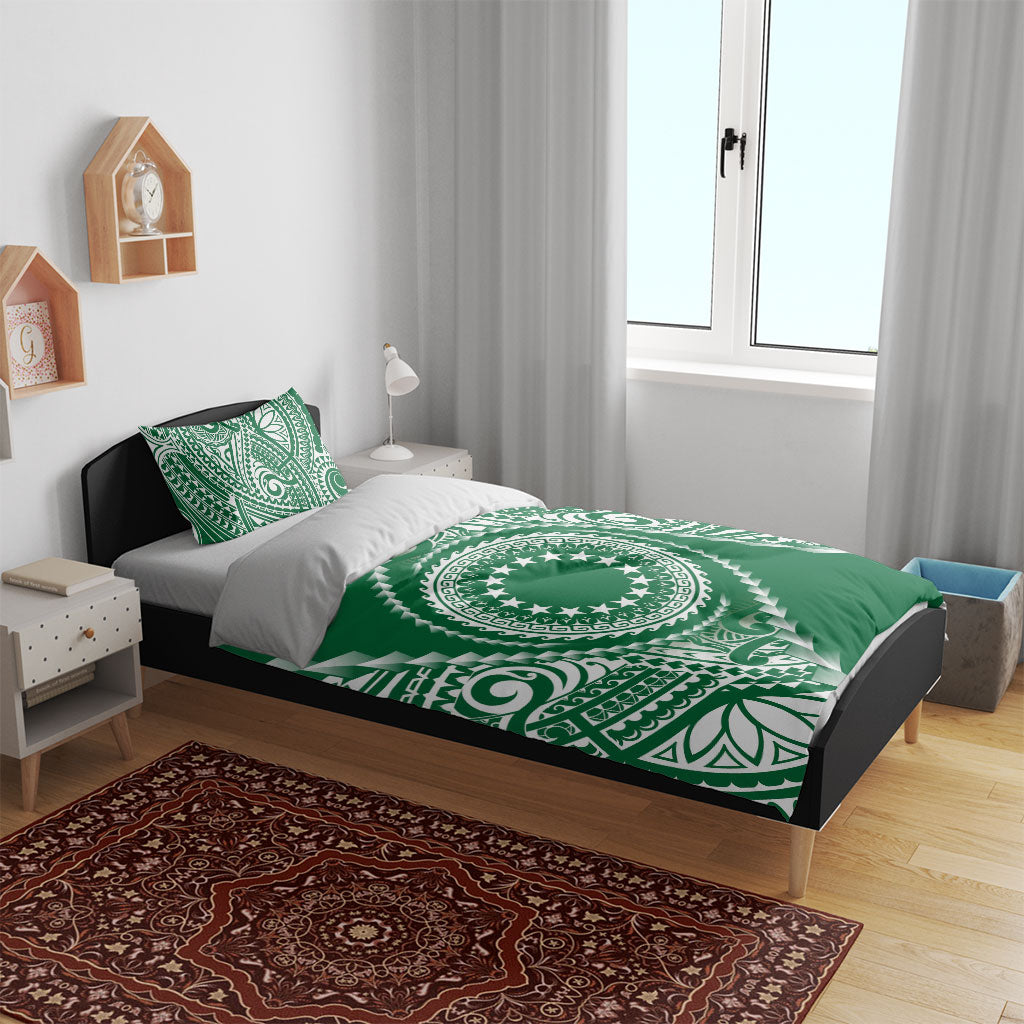 Cook Islands Gospel Day Bedding Set Green Tribal Curves