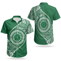 Cook Islands Gospel Day Couples Matching Off Shoulder Maxi Dress and Hawaiian Shirt Green Tribal Curves