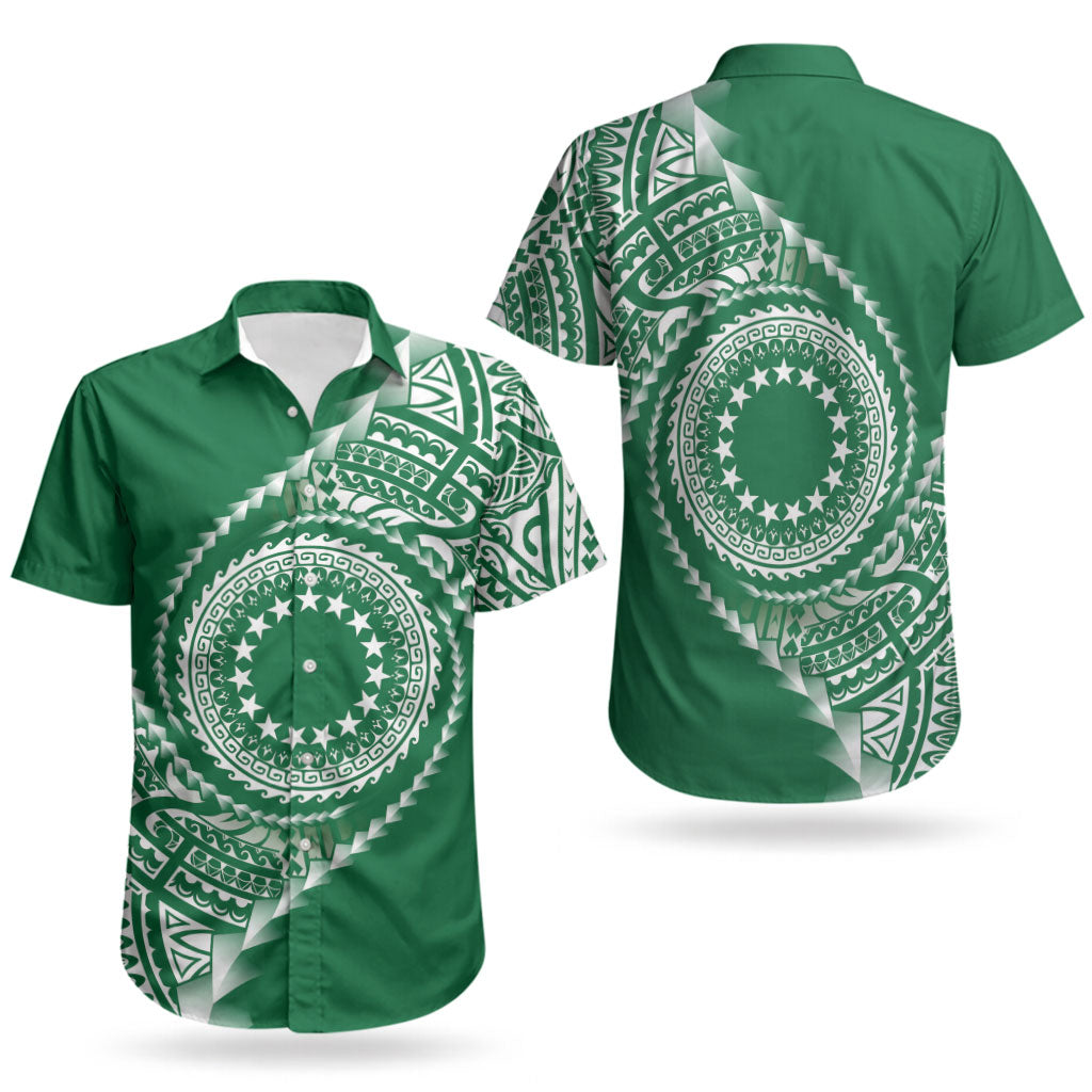 Cook Islands Gospel Day Couples Matching Summer Maxi Dress and Hawaiian Shirt Green Tribal Curves