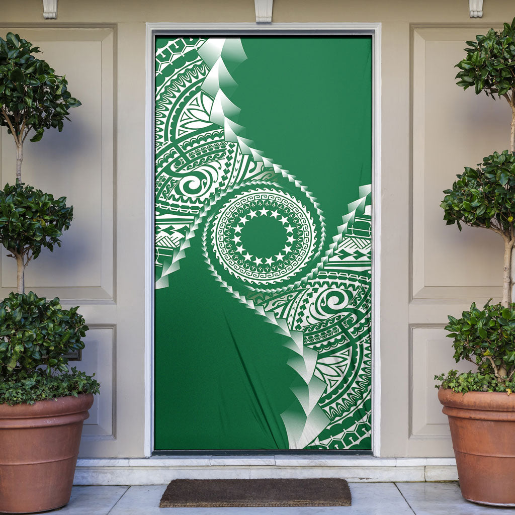 Cook Islands Gospel Day Door Cover Green Tribal Curves