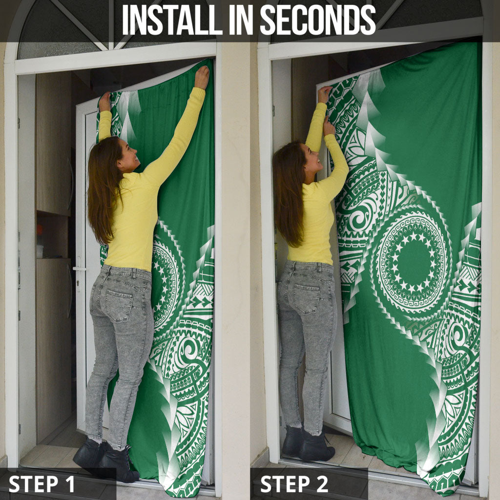 Cook Islands Gospel Day Door Cover Green Tribal Curves