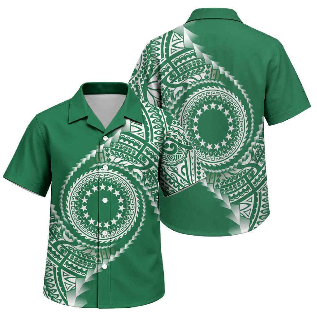 Cook Islands Gospel Day Family Matching Off The Shoulder Long Sleeve Dress and Hawaiian Shirt Green Tribal Curves