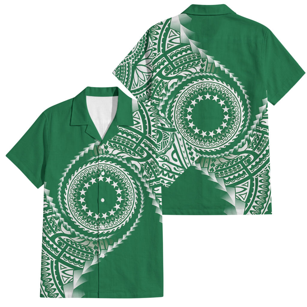 Cook Islands Gospel Day Family Matching Off Shoulder Maxi Dress and Hawaiian Shirt Green Tribal Curves