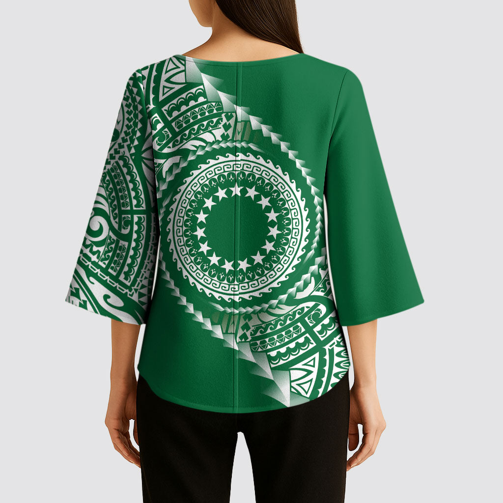 Cook Islands Gospel Day Kimono Sleeve Blouse Green Tribal Curves