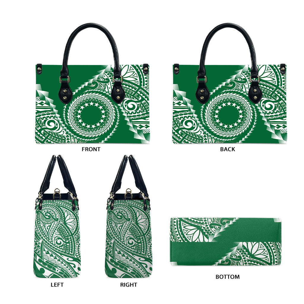 Cook Islands Gospel Day Leather Bag Green Tribal Curves